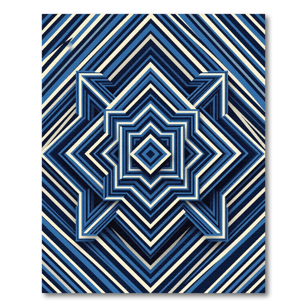 Geometric Navy Blue Star Layered Rug