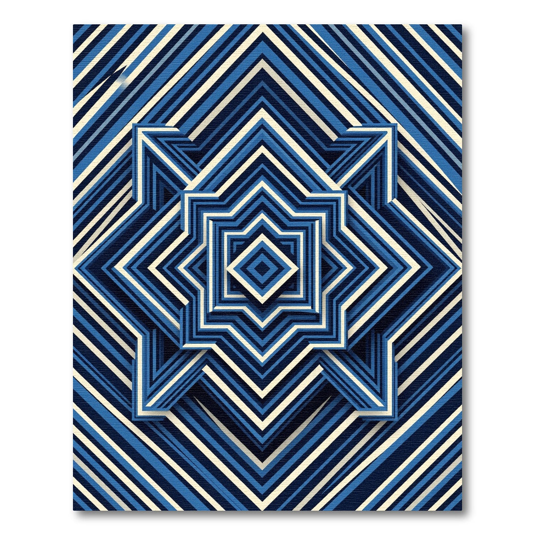 Geometric Navy Blue Star Layered Rug
