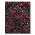 Red Gray Black Heart Scrollwork Rug