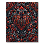 Red Gray Black Heart Scrollwork Rug