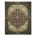 Elegant Sage Green Ornate Damask Medallion Rug