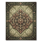 Elegant Sage Green Ornate Damask Medallion Rug