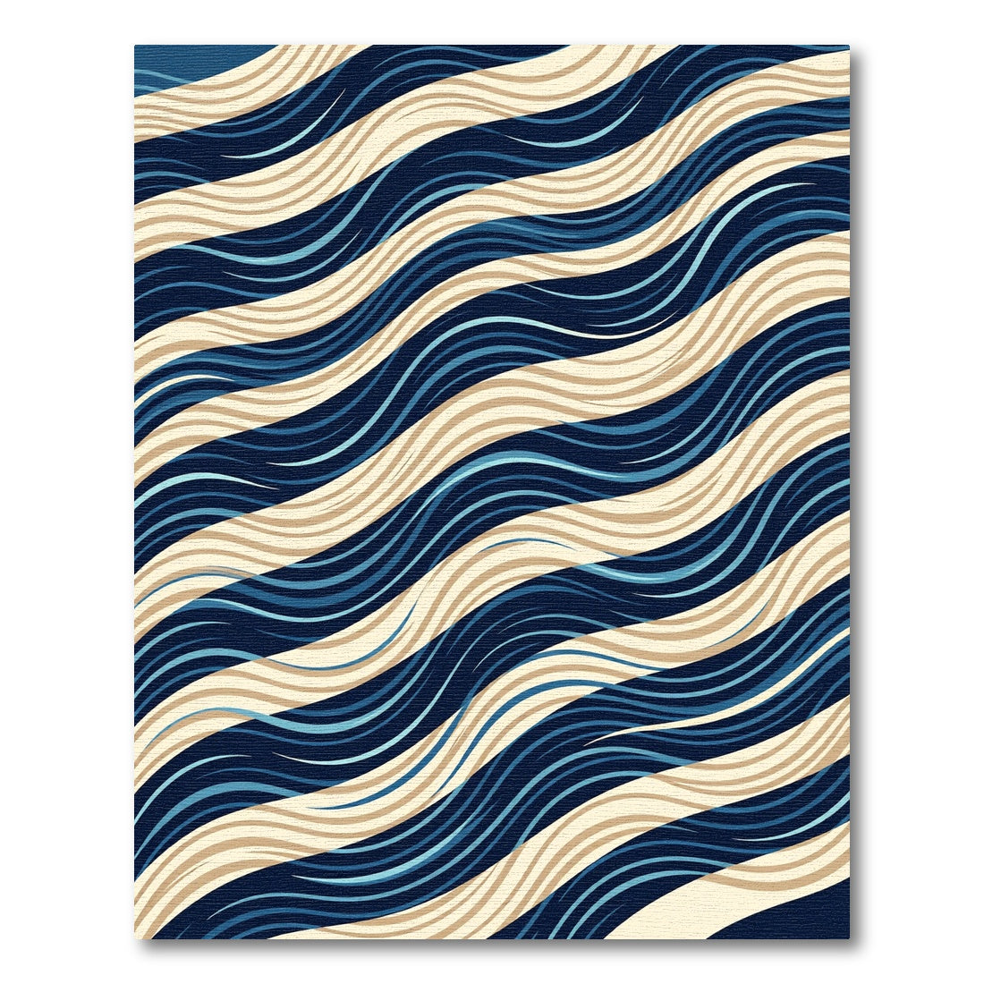 Modern Navy Beige Wavy Stripe Rug