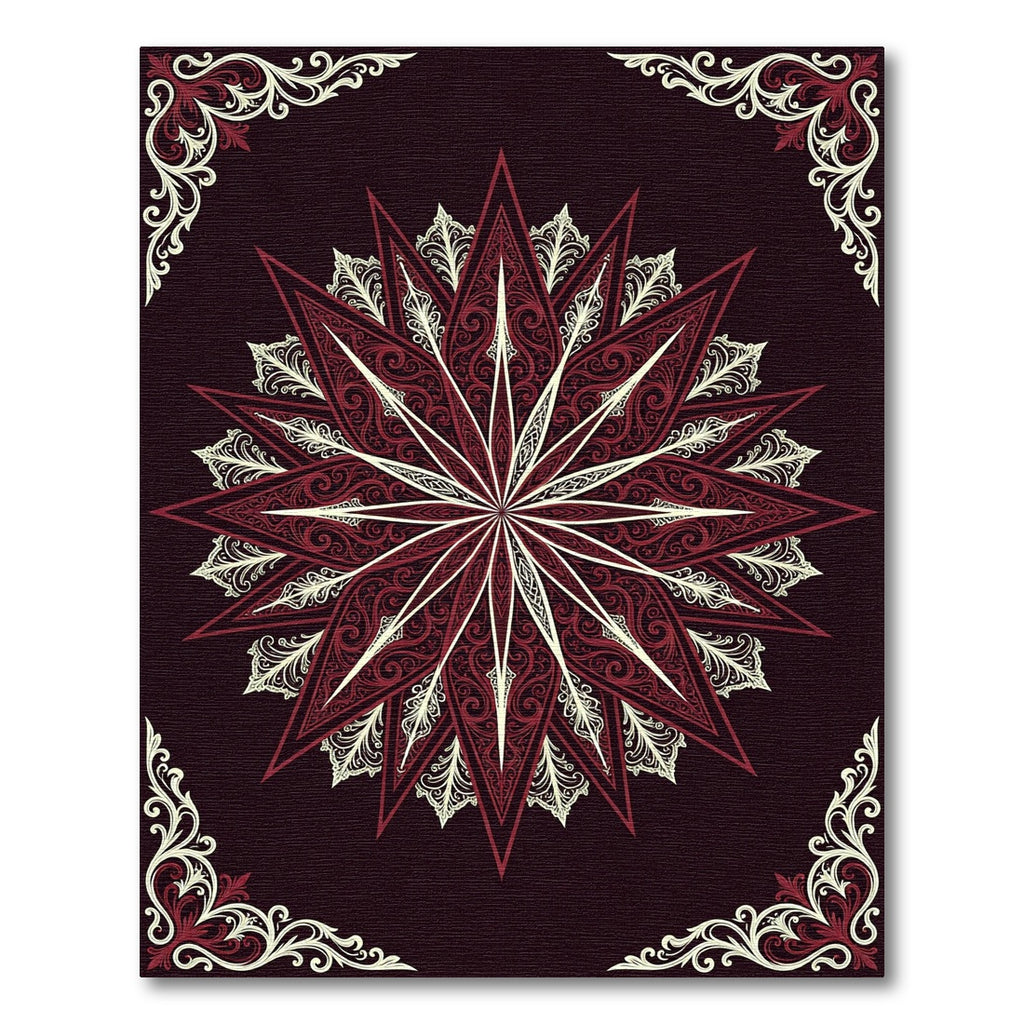 Deep Burgundy White Filigree Star Rug