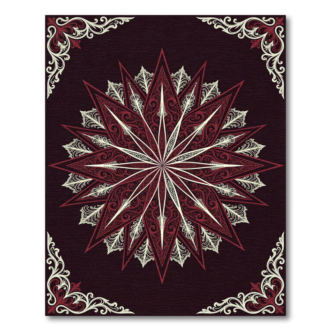 Deep Burgundy White Filigree Star Rug