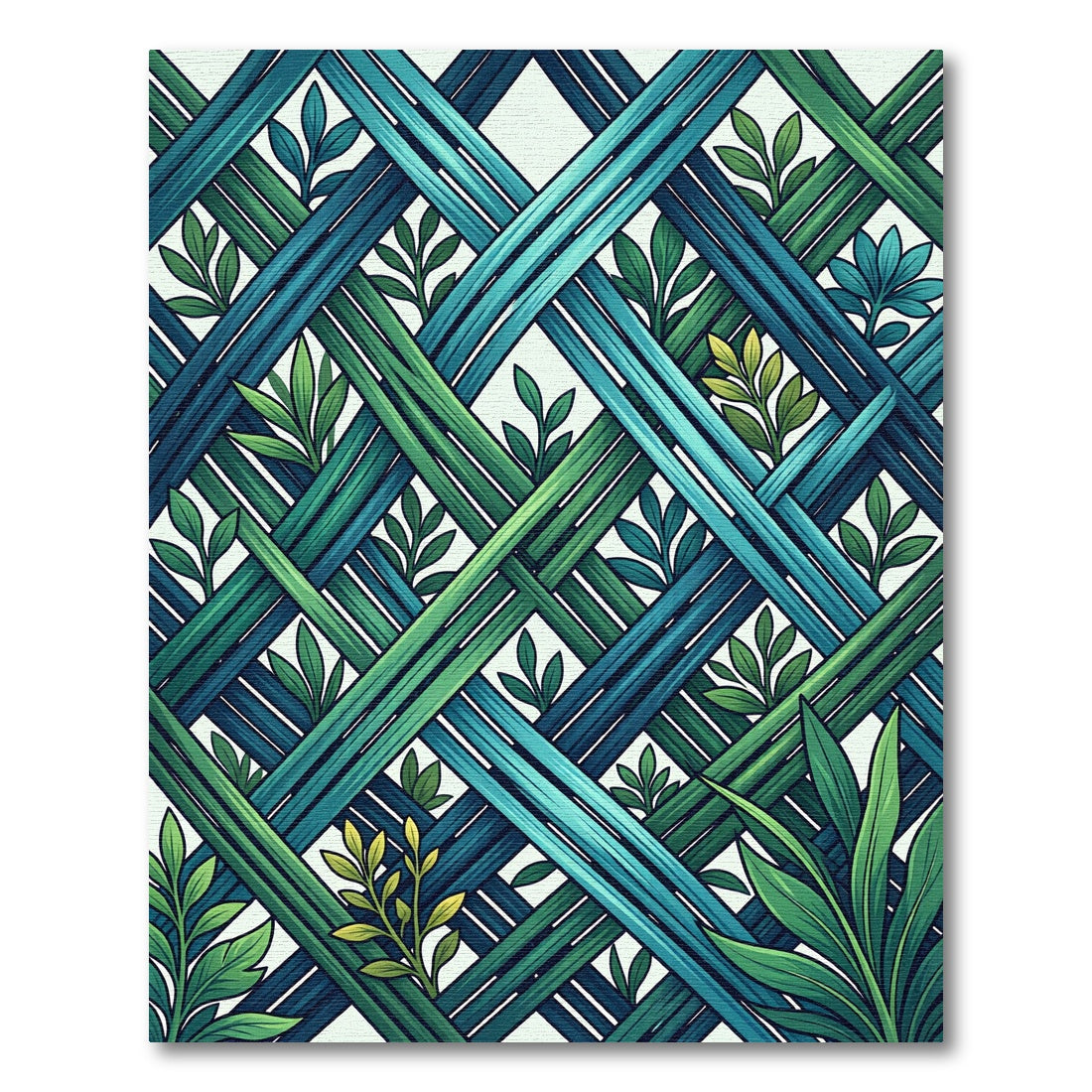 Intertwined Greenery Lattice Teal Rug