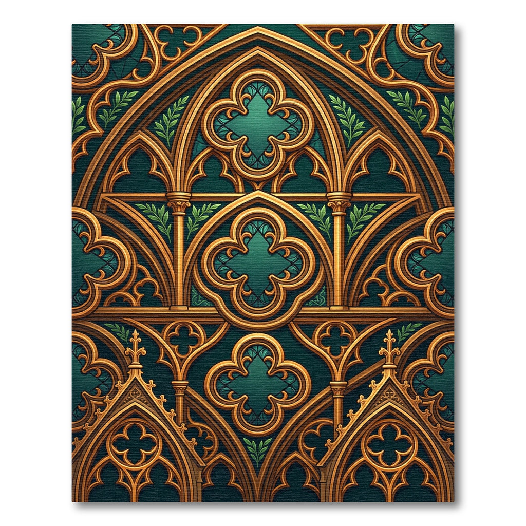 Gothic Emerald Gold Trefoil Arch Rug