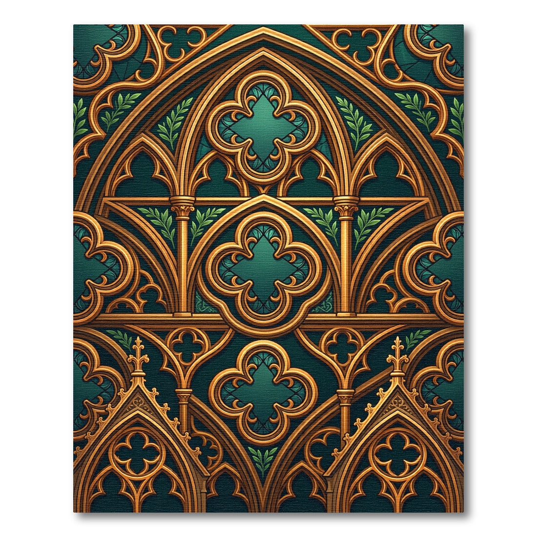 Gothic Emerald Gold Trefoil Arch Rug