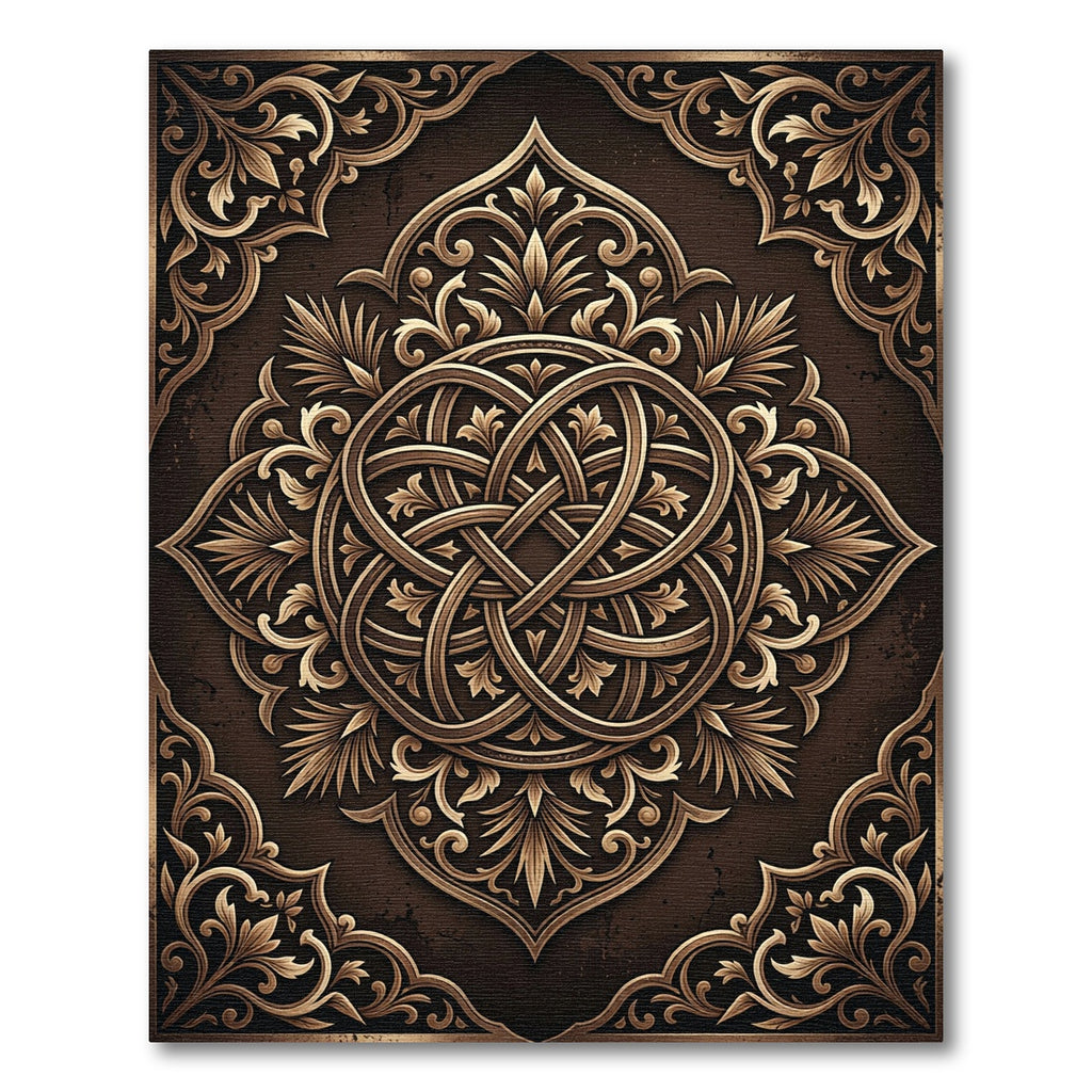 Ornate Bronze Interwoven Floral Emblem Rug