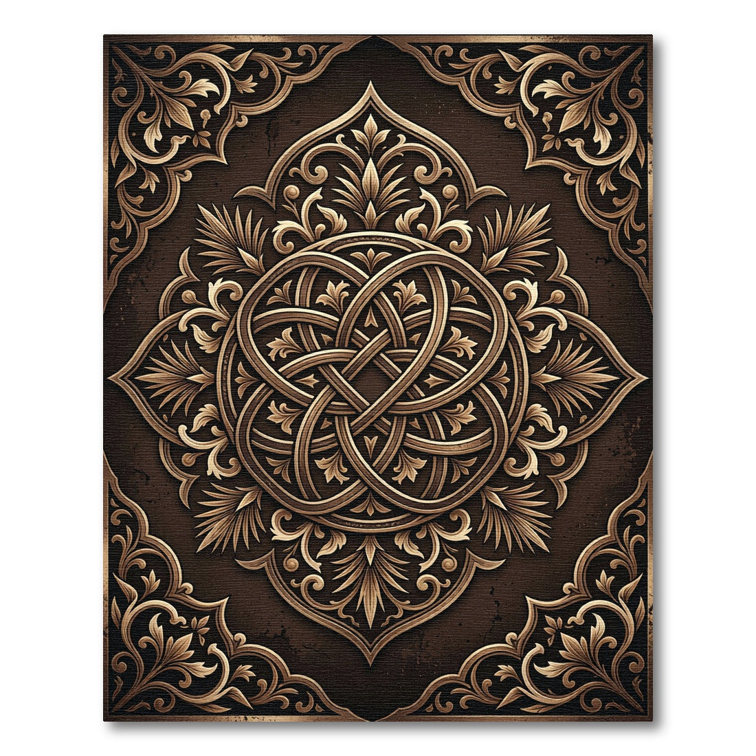 Ornate Bronze Interwoven Floral Emblem Rug