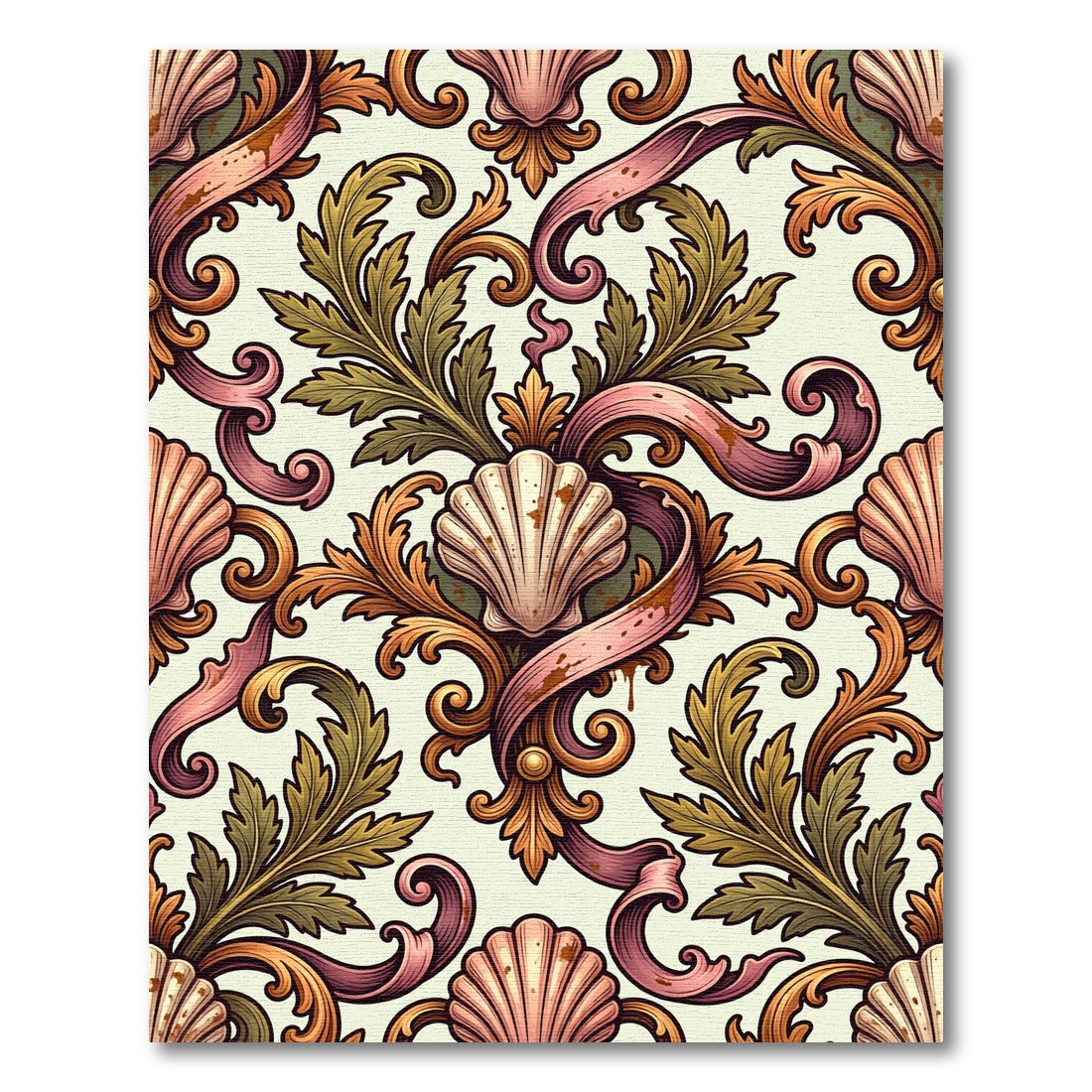 Pink Shell Gold Acanthus Scroll Damask Rug