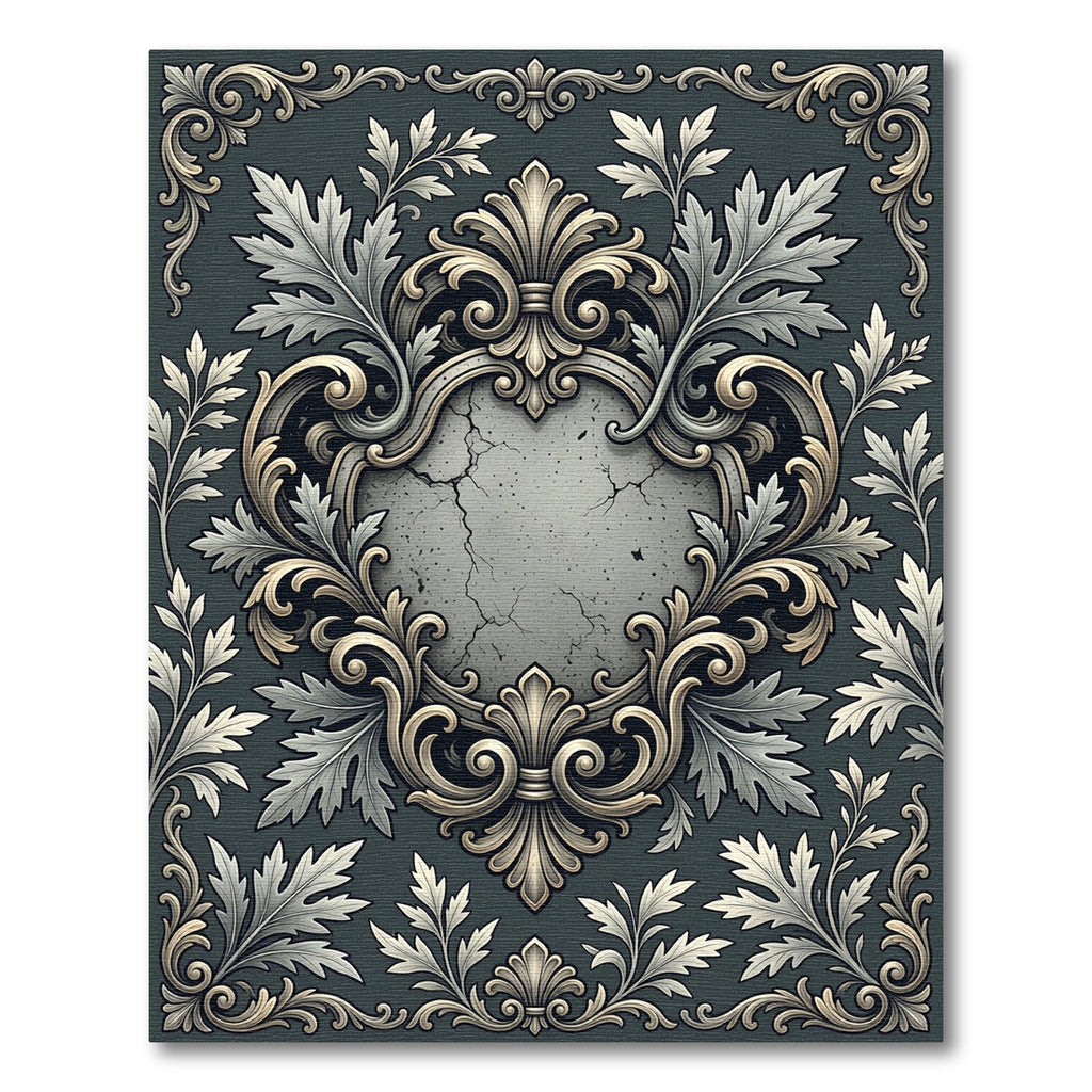 Elegant Slate Gray Ornate Damask Medallion Rug