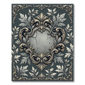 Elegant Slate Gray Ornate Damask Medallion Rug