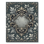 Elegant Slate Gray Ornate Damask Medallion Rug