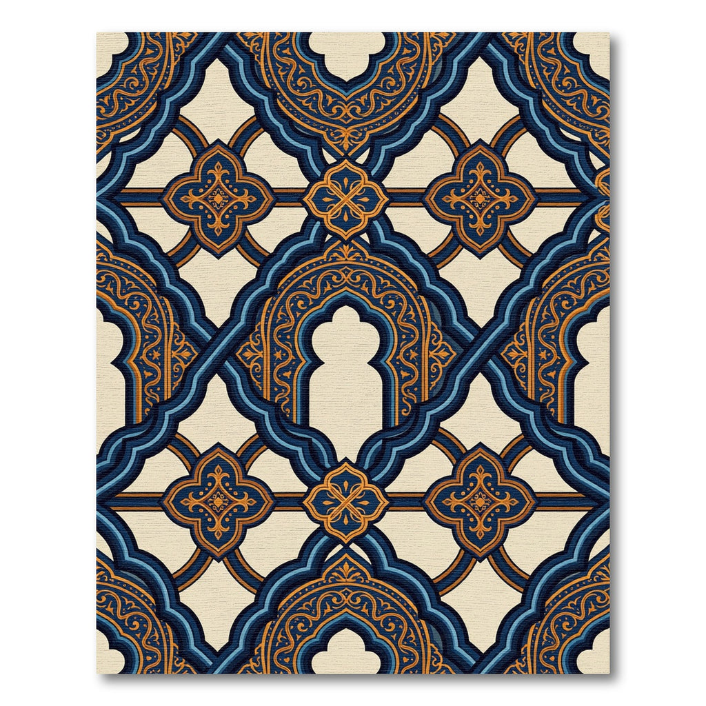 Elegant Blue and Amber Arched Lattice Rug