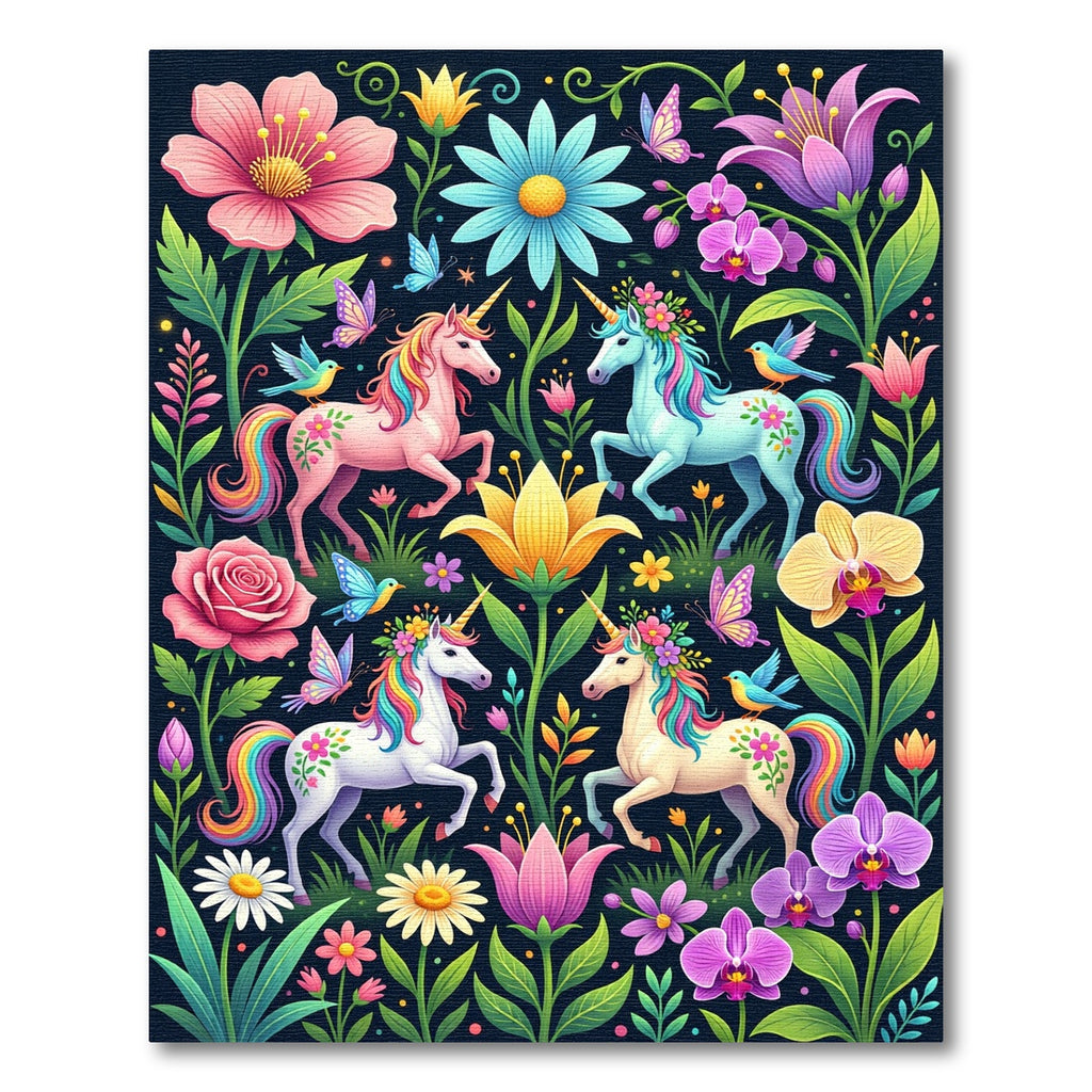 Whimsical Enchanted Unicorn Floral Garden Rug