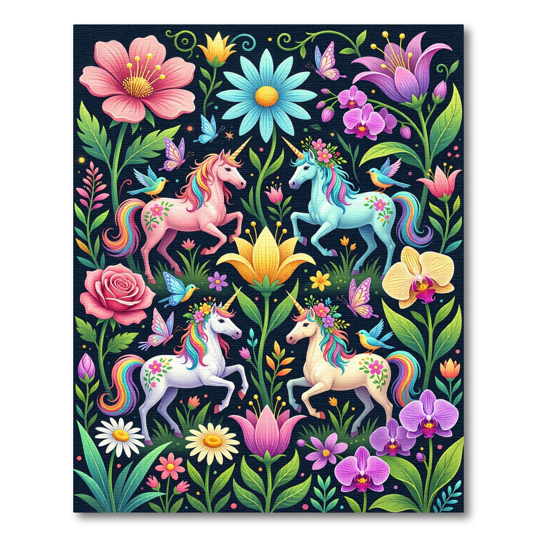 Whimsical Enchanted Unicorn Floral Garden Rug