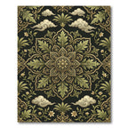 Ornate Olive Gold Floral Medallion Rug