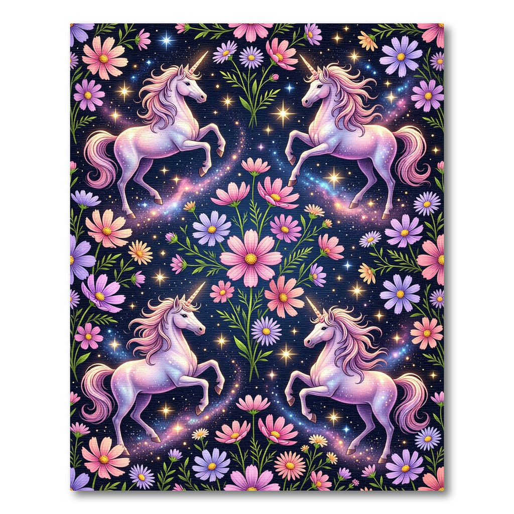 Whimsical Unicorn Floral Cosmos Galaxy Rug