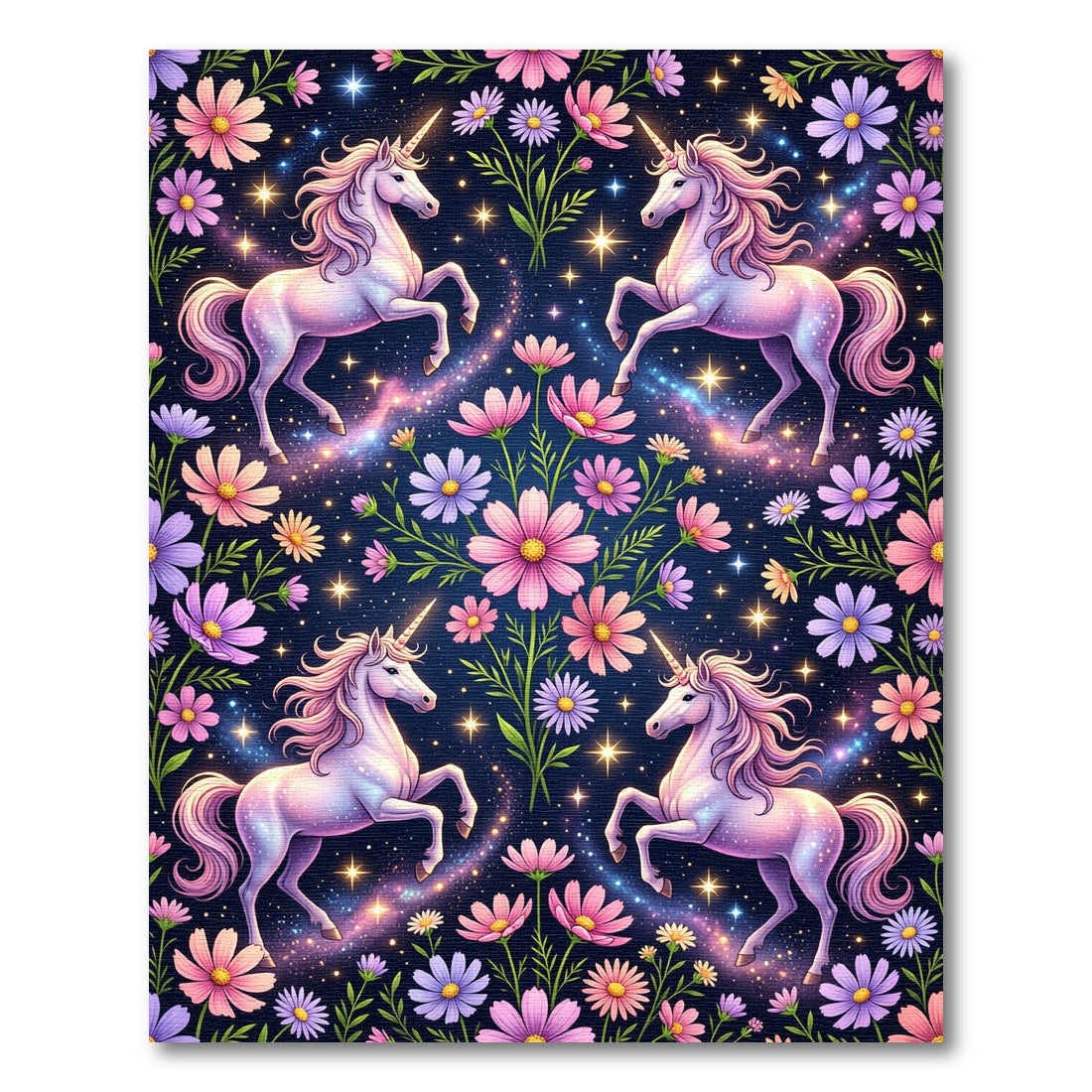 Whimsical Unicorn Floral Cosmos Galaxy Rug