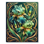 Emerald Iris Floral Art Nouveau Rug