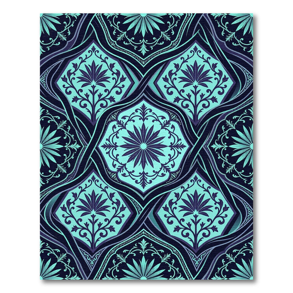 Deep Teal Floral Lattice Composition Rug