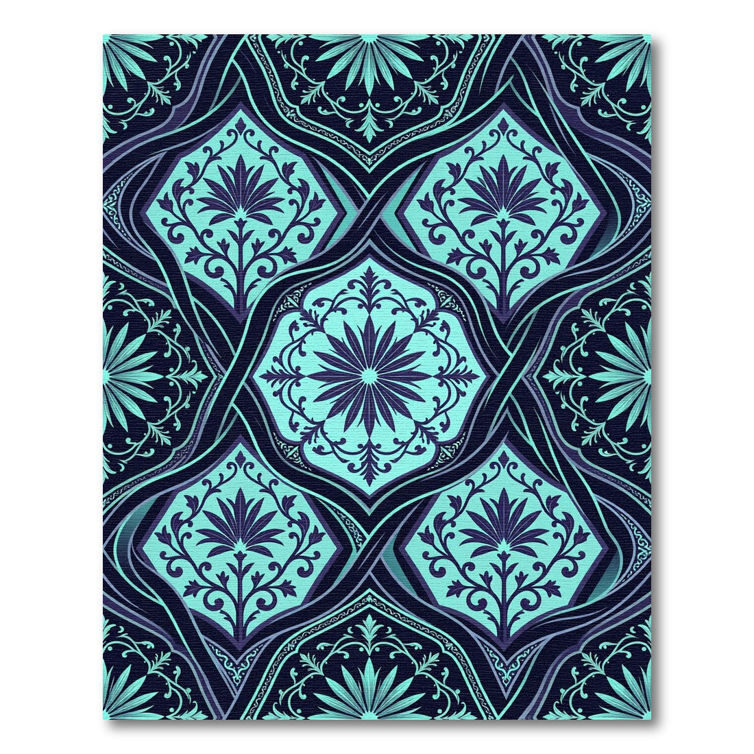 Deep Teal Floral Lattice Composition Rug