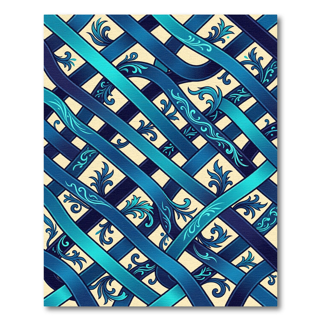 Interlocking Cobalt Teal Filigree Ribbon Rug