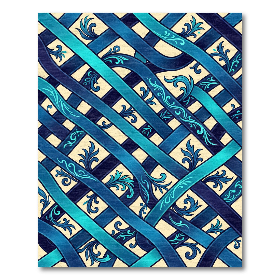 Interlocking Cobalt Teal Filigree Ribbon Rug