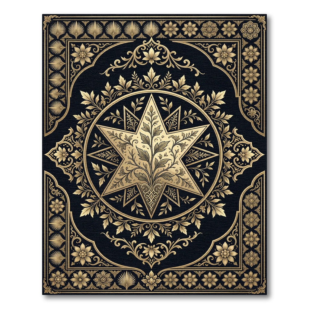 Elegant Golden Star Floral Medallion Rug
