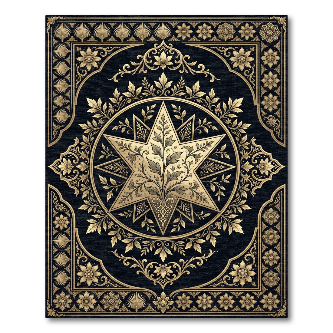 Elegant Golden Star Floral Medallion Rug
