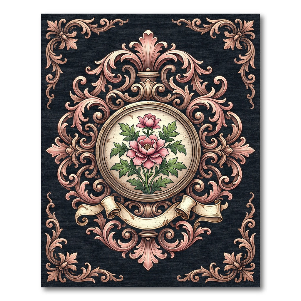 Ornate Pink Rose Baroque Medallion Rug
