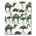 Sage Camel and Flamingo Wildlife Illustration Rug