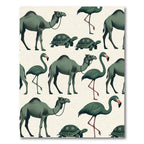 Sage Camel and Flamingo Wildlife Illustration Rug