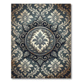 Elegant Slate Damask Circular Medallion Rug