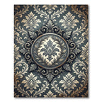 Elegant Slate Damask Circular Medallion Rug