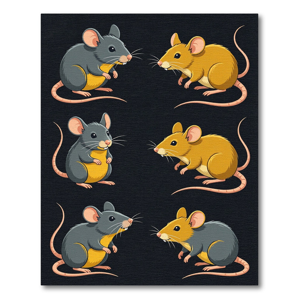 Playful Gray and Gold Cartoon Mice Rug