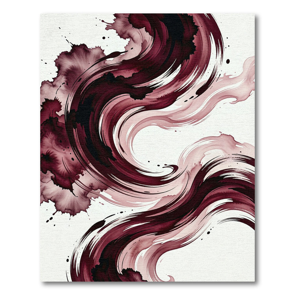 Burgundy Fluid Abstract Ink Swirl Rug