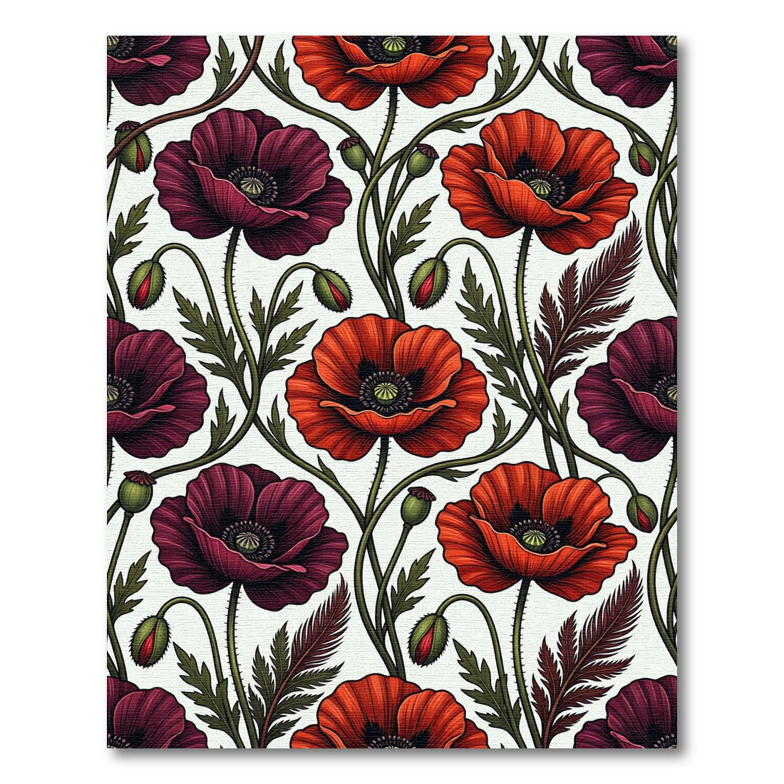Rich Burgundy Red Poppy Floral Rug