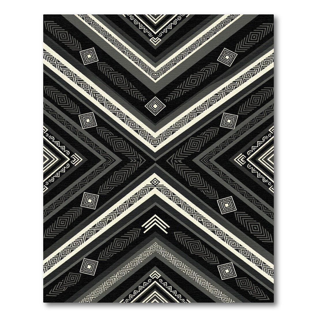 Black White Geometric Chevron Accents Rug
