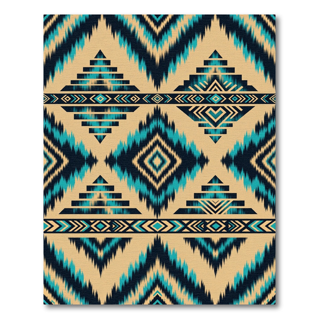 Aztec Diamond Black Teal Navajo Rug