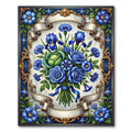 Regal Blue Floral Arrangement Ribbon Border Rug