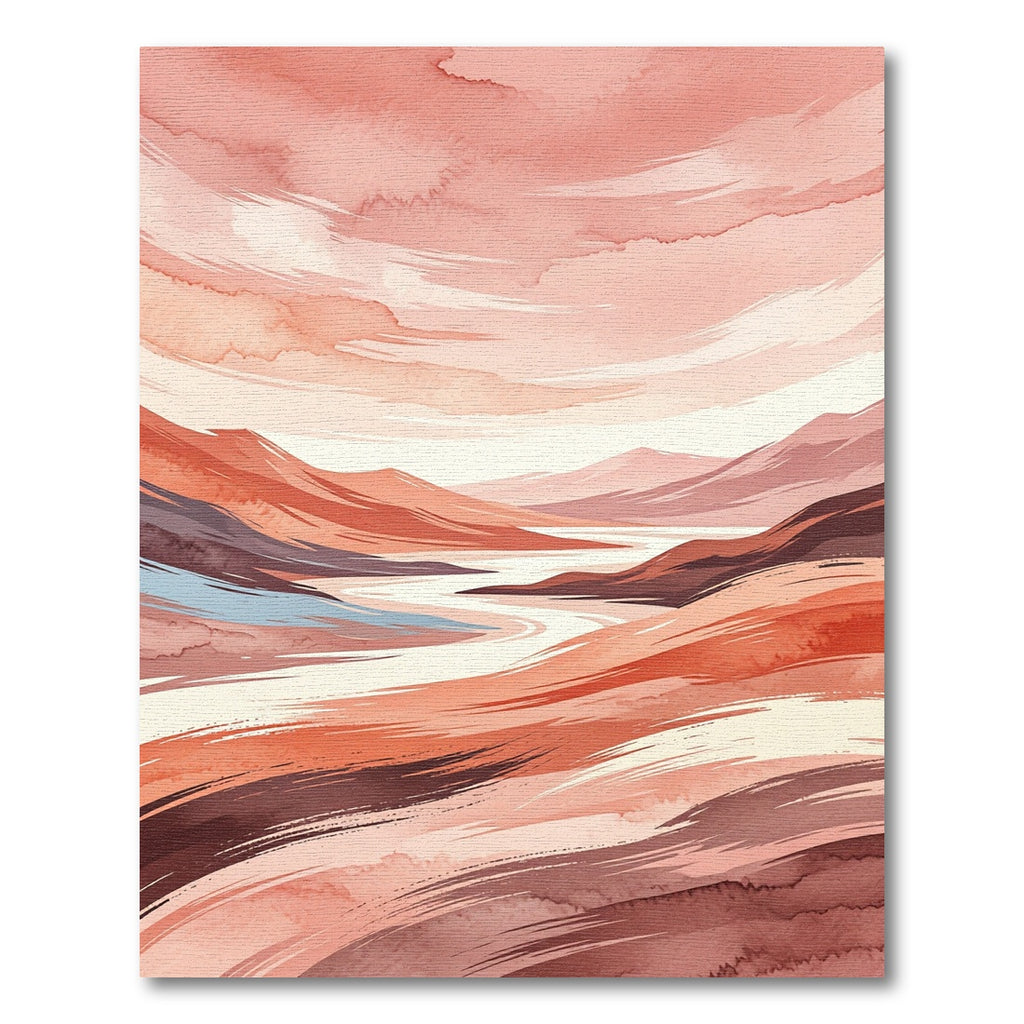 Abstract Blush Pink Mountain Landscape Rug