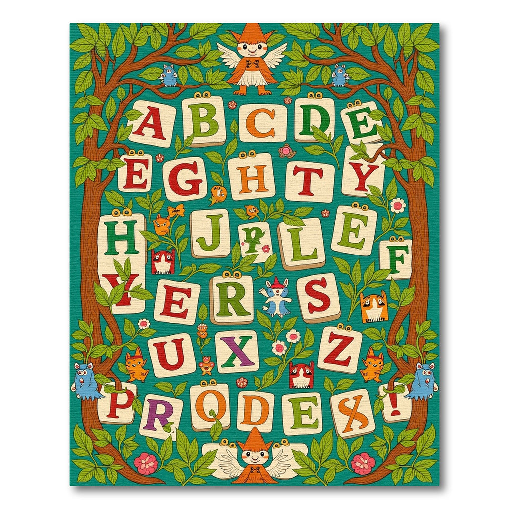Whimsical Alphabet Woodland Creatures Garden Rug