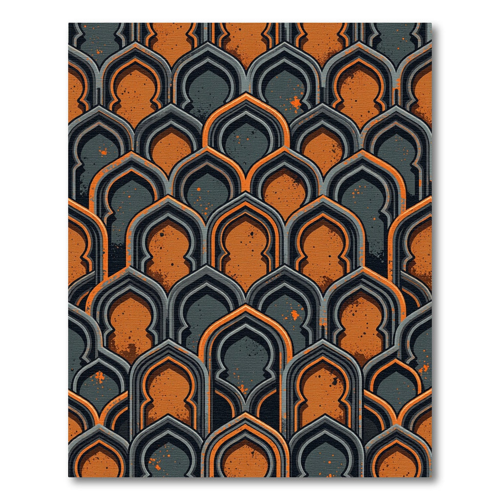 Arched Slate and Burnt Orange Geometric Rug