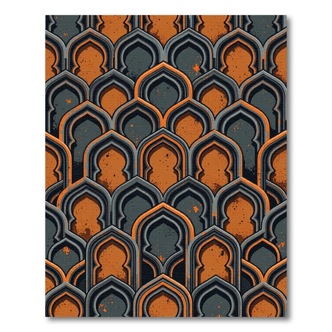 Arched Slate and Burnt Orange Geometric Rug