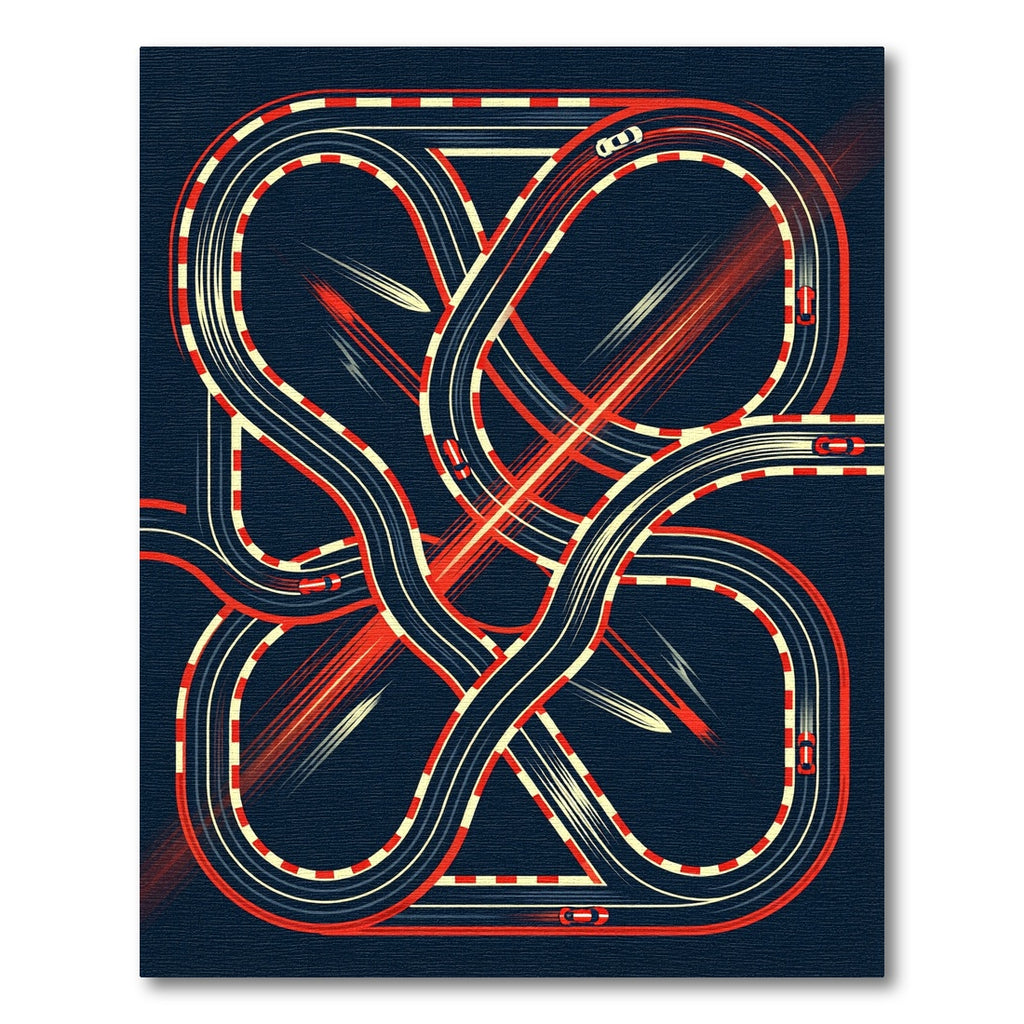 Abstract Red and Navy Racing Track Rug