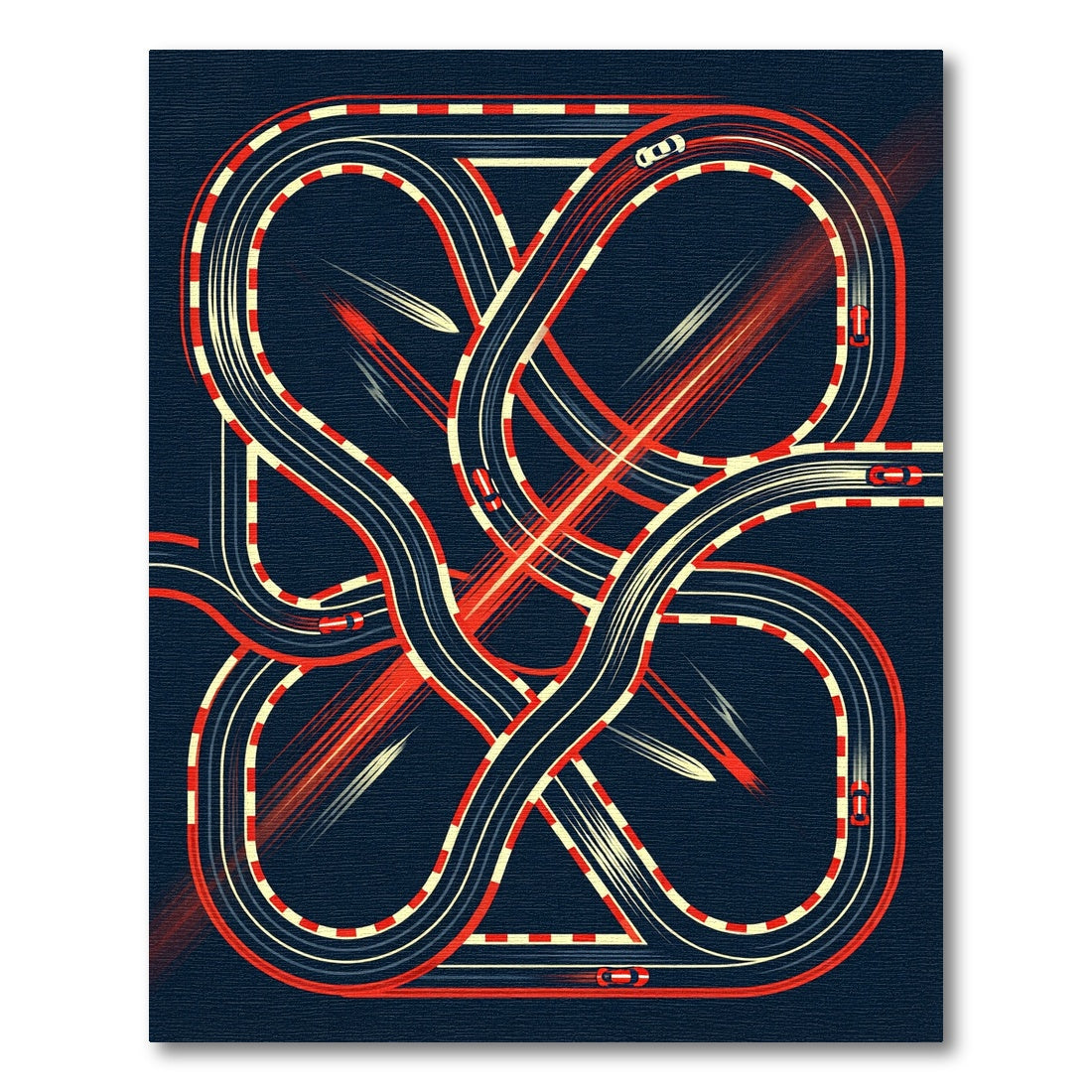 Abstract Red and Navy Racing Track Rug
