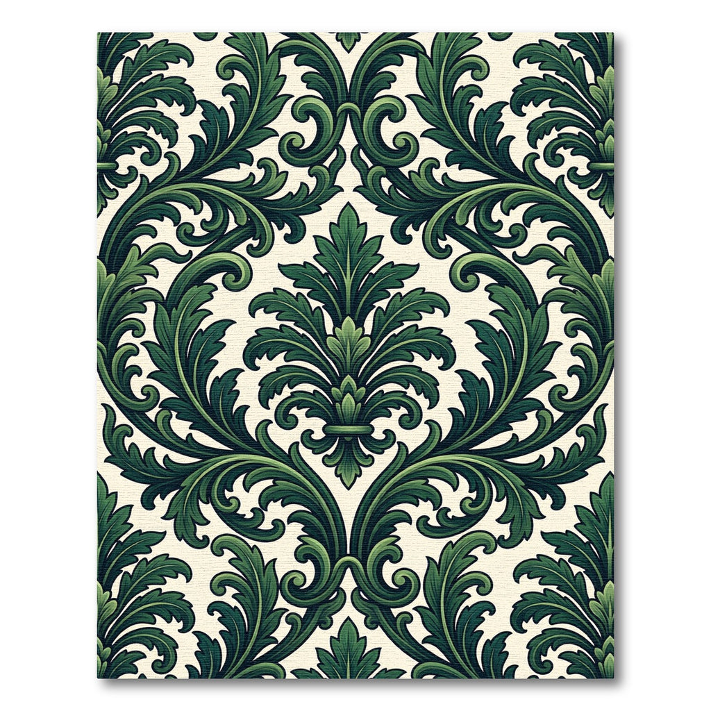 Ornate Emerald Scrollwork Damask Rug