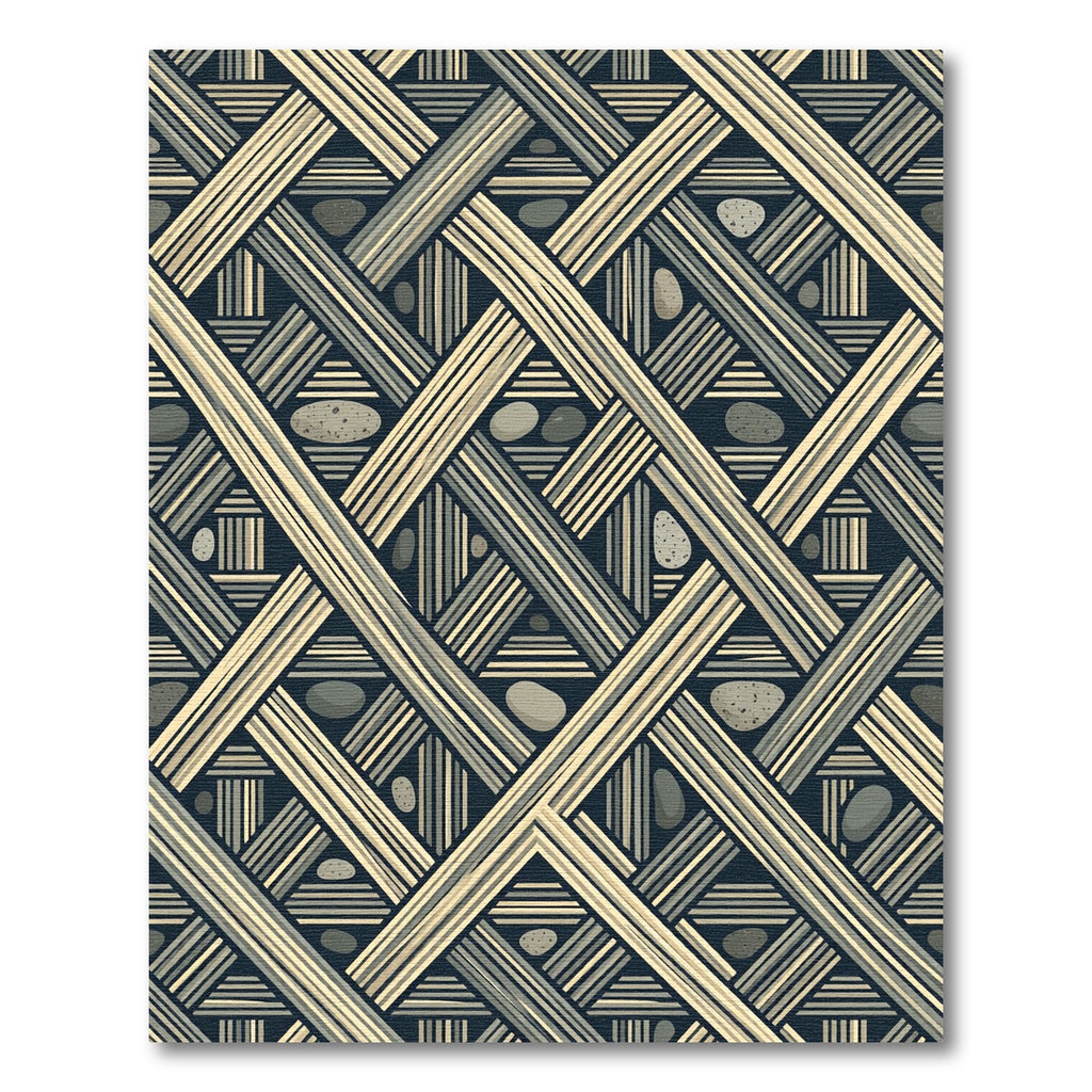 Geometric Stone and Lattice Charcoal Rug